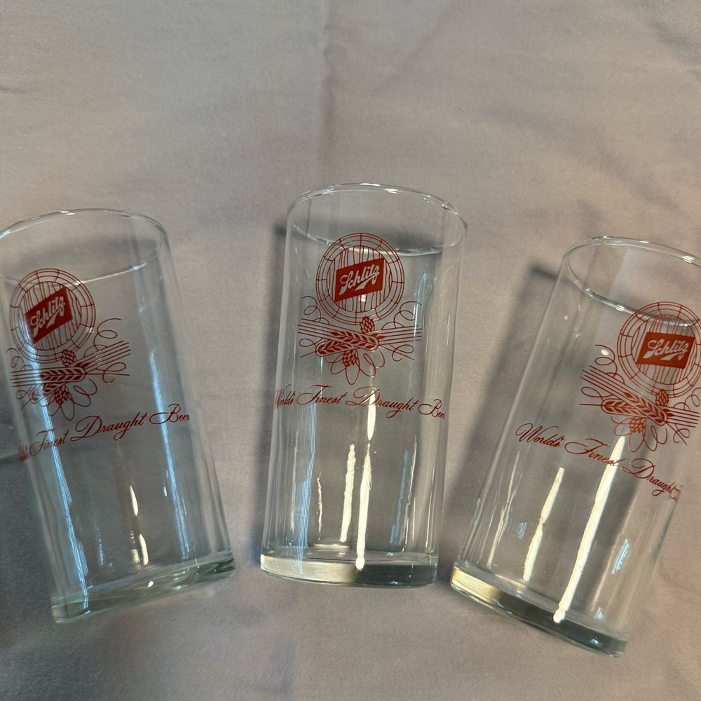 3 Vintage Schlitz Beer Glasses, Tavern Advertising Man Cave Home Bar Decor